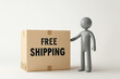 © Tichila - Free shipping symbol on paper box isolated on white background.cartoon charecter hold free shipping box on grey background.free shipping for designing promotional advertisements for delivery .
