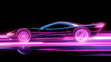 Aufkleber - A futuristic car illustration with neon lights and motion effects.