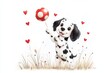 © Sanchai - A playful 2D illustration of a dog jumping to catch a ball, surrounded by cheerful elements and a clean white background