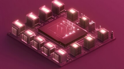 Fototapete - A futuristic computer chip with glowing elements, showcasing advanced technology design.