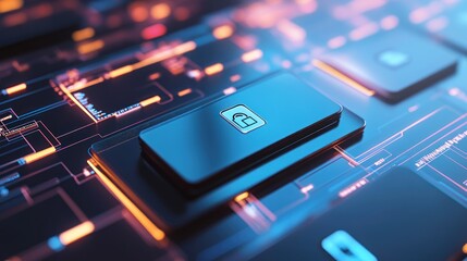 Aufkleber - A futuristic digital interface featuring a lock symbol, representing cybersecurity and protection.
