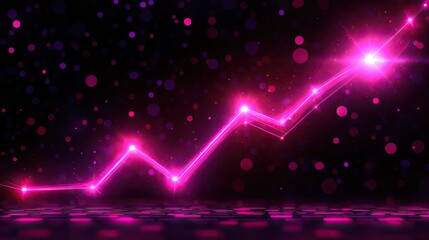 Wall Mural - pink neon upward trending arrow on dark background with bokeh. ideal for financial growth or busines