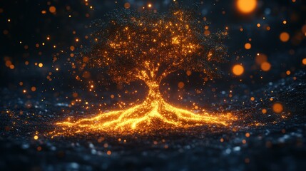 Sticker - Glowing tree of life with roots and sparks.