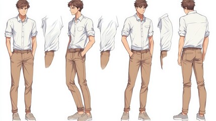 Wall Mural - Anime Male Character Fashion Design Multiple Views