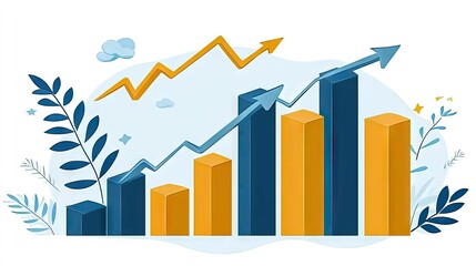 Wall Mural - a bar graph with an upward arrow symbolizes growth and success. ideal for business presentations, fi