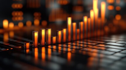 Wall Mural - abstract glowing bar graph rising on a dark digital interface. visualizing data growth and market an