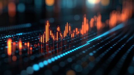 Wall Mural - abstract glowing orange candlestick chart on dark background. financial market, investment, stock ex