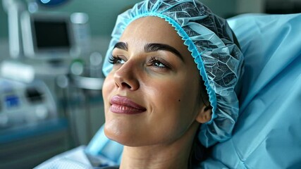Poster - A patient lies in a medical setting, ready for stem cell treatment. The environment features modern equipment while the patient appears calm and hopeful for the procedure's outcome.