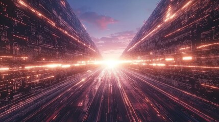 Wall Mural - a futuristic digital tunnel with glowing data streams. perfect for technology presentations, website