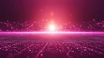 Wall Mural - pink digital landscape with glowing particles and network connections. ideal for tech presentations 