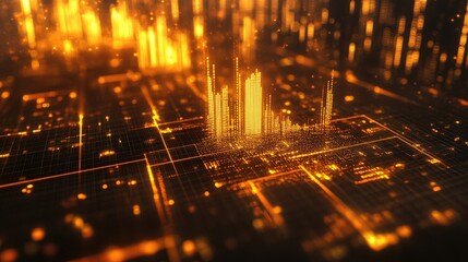 Wall Mural - abstract digital cityscape formed by glowing orange lines and particles. ideal for technology presen