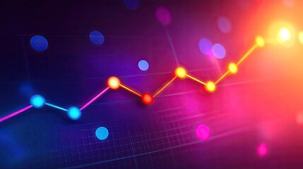 Wall Mural - a vibrant line graph trending upwards against a colorful bokeh background. ideal for visualizing gro