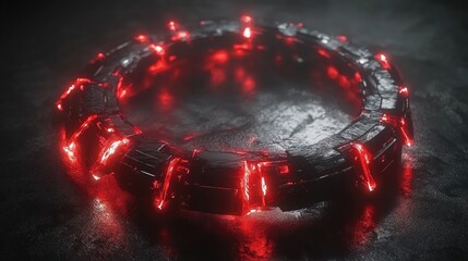 Wall Mural - a dark metallic ring with glowing red segments. ideal for game asset, loading screen, or sci-fi visu