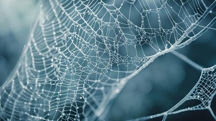 Dew-covered spider web in morning light captures nature's intricate beauty