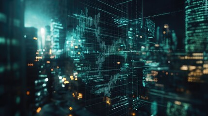 Canvas Print - futuristic cityscape with digital overlay. ideal for technology presentations website banners and so