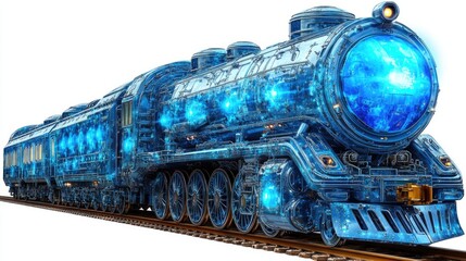 Wall Mural - a futuristic transparent blue train with visible internal workings. ideal for visualizing advanced t