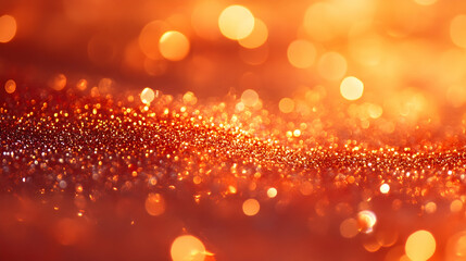 Wall Mural - Soft glowing indoor bokeh in warm red and orange hues, complemented by glittering particles over a smooth pastel background