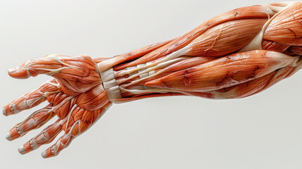 Wall Mural - A male arm highlighting the inner part of the forearm with the hand open, empty white flat background.