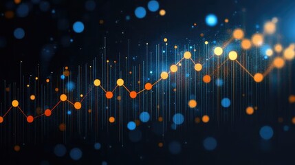 Wall Mural - abstract glowing orange graph on dark blue background with bokeh effect. ideal for finance technolog