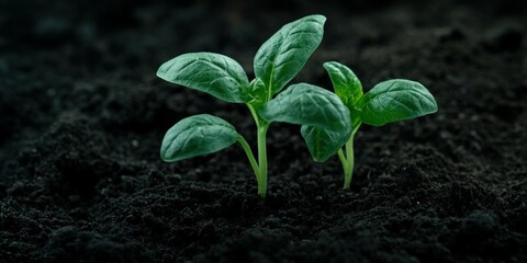 Wall Mural - Green seedlings growing in rich soil under natural light