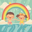 © MW - Happy children playing under a vibrant rainbow on a sunny day. Captures joy, innocence, and the boundless energy of childhood.