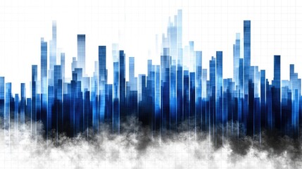 Wall Mural - abstract cityscape with digital grid lines and smoky fog. ideal for tech backgrounds presentations o