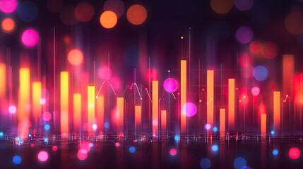 Wall Mural - abstract glowing bar graph with bokeh lights. ideal for visualizing data trends financial performanc