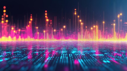 Wall Mural - vibrant neon cityscape visualization. ideal for music visualizations, futuristic backgrounds, and te