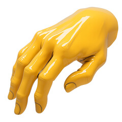 Poster - glossy yellow ceramic hand sculpture is isolated on transparency background, showcasing its smooth and reflective surface with modern artistic design