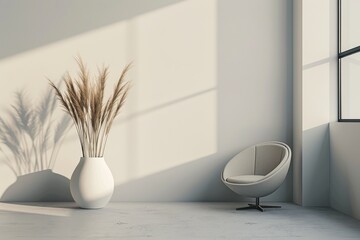 Aufkleber - Modern minimalistic space featuring a solitary tree and geometric elements with abundant natural light and a tranquil atmosphere
