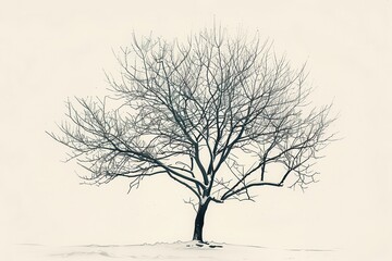 Poster - Lonely tree stands against a pale sky on a cold winter day, highlighting the beauty of nature in its stark, minimalist form