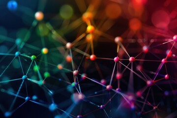 Leinwandbilder - Colorful molecular structure illustration showcasing interconnected atoms and bonds in a dynamic web design