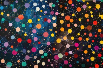 Leinwandbilder - Colorful molecular structure illustration showcasing interconnected atoms and bonds in a dynamic web design