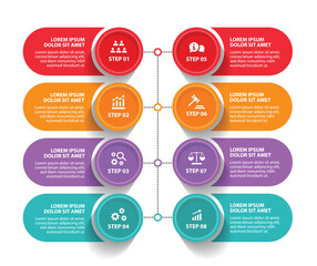 Naklejka na meble 8 steps infographic template with 8 options. Flowchart that can be used for business report, data visualization and presentation. Timeline infographic elements vector illustration.