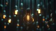 © tammarat - Creative 3D rendering of one shining lightbulb among nonlit bulbs in a dark area
