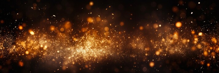 Wall Mural - bokeh sparkles and glowing embers on black background. fiery celebration and magic in 16:9 aspect ra