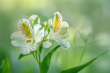 Wall Mural - floral green background. alstroemeria flowers close up. nature.