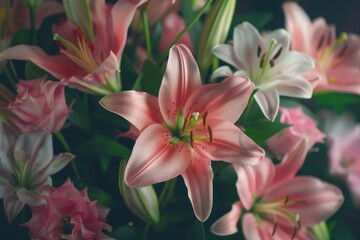 Wall Mural - spring floral close up with lilias bouquet and petals.