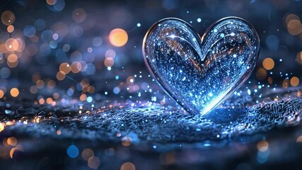 Poster - This glowing heart shape sparkles with light among a dreamy background filled with colorful bokeh.