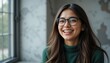 © ELAMINE - Happy Young Woman Smiling Glasses Portrait Indoor