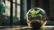 © Thiago - Um globo com uma planta crescendo dentro dele, adequado para uso em ambientes educacionais ou ambientais. Crescendo. Illustration
