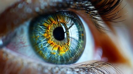 Fototapete - A close-up of a human eye reveals striking patterns and colors that mimic electronic circuits.