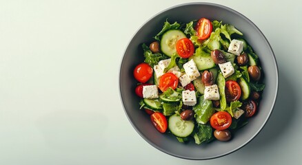 Wall Mural - Colorful salad bowl filled with fresh vegetables and cheese arranged artistically for a healthy meal