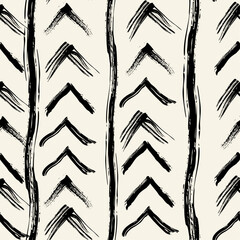 Aufkleber - Arrows and lines alternate. Vector repeating pattern of black arrows drawn with a brush or ink.