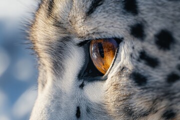 Poster - Close-up of a snow leopard's amber eye and spotted fur.
