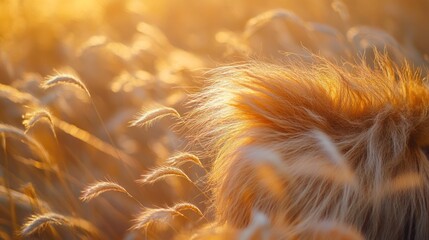 Aufkleber - Golden fur of a dog in a sunlit field of tall grass.