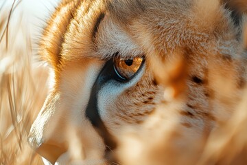 Aufkleber - Close-up of a cheetah's eye peering through tall grass.
