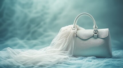 Poster - White handbag and sheer scarf on textured backdrop.