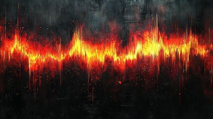 Wall Mural -   A painting of red and yellow lines on a black background with a red line on the left side