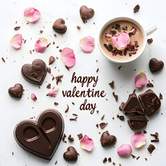 Wall Mural - happy valentine day in white background with chocholatte love and rose flower